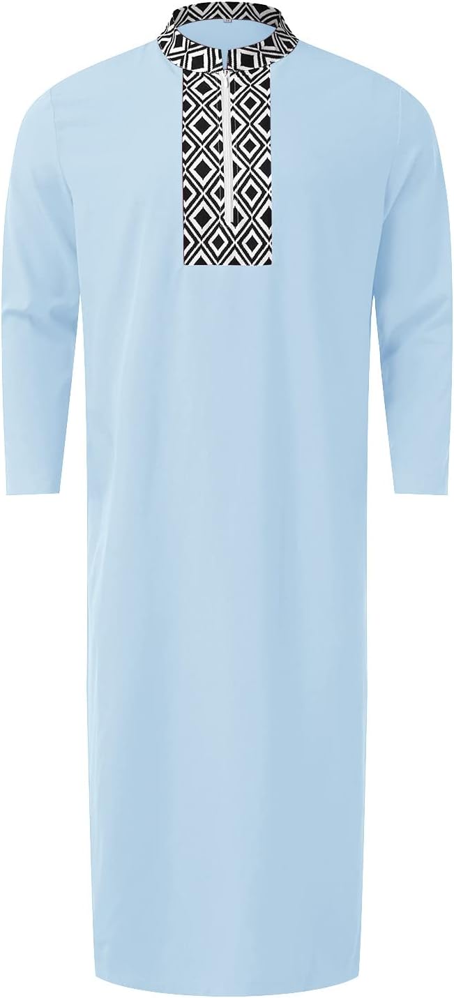 Generisch Thobe męski kaftan, muzułmański, z długim rękawem, arabski, oddychający, mieszanka lnu, A19