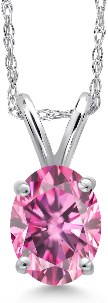 Gem Stone King 10K White Gold Customized and Personalized Oval 7X5MM Gemstone Birthstone Pendant Necklace For Women With 18 Inch Chain