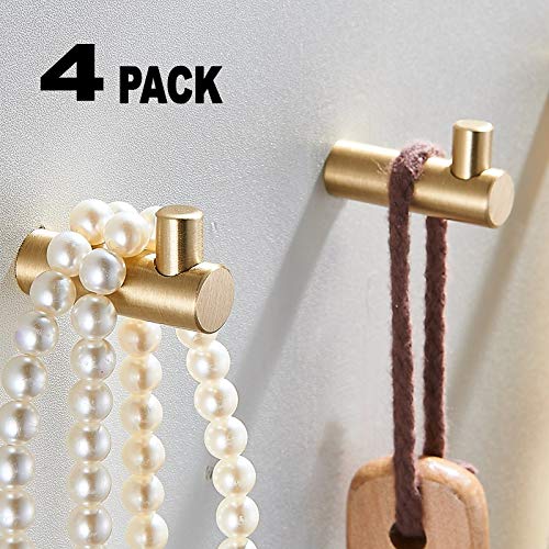 Pack of 4, Gold Brass Decorative Wall Hooks Towel Hook, Coat Hook Hangers