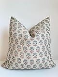 CANYON THEORY STUDIO Hand Block Print Pure Linen Throw Pillow Cover: Handmade Vintage Cushion Cover (Crew) (20x20)
