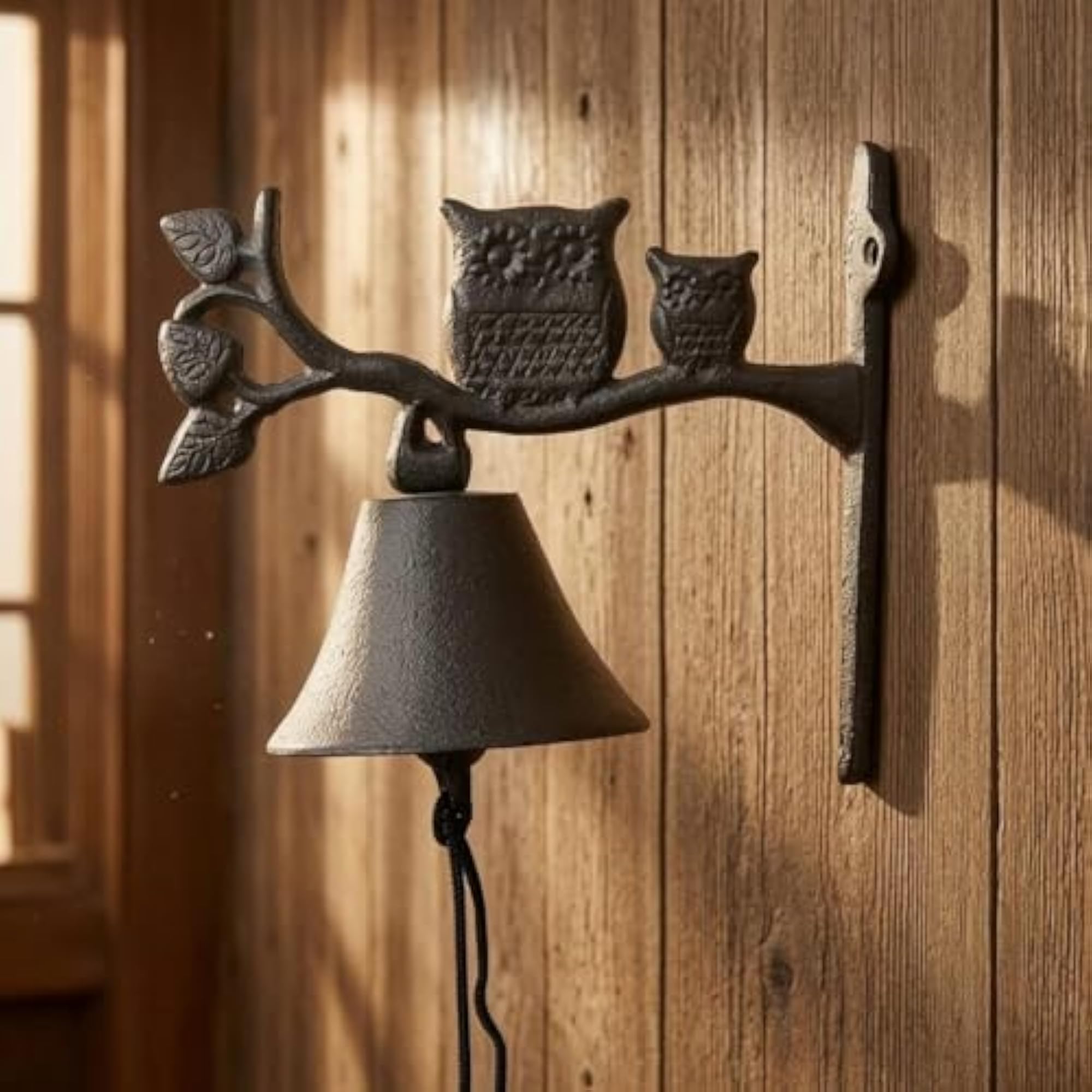 Ornate Rustic Wall Mounted Cast Iron Dinner Bell, Owl Doorbell