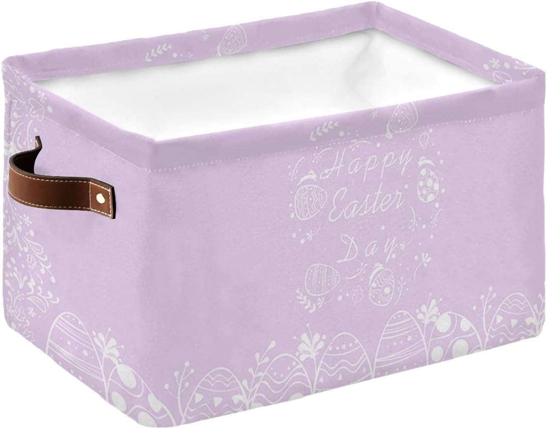 Storage Bins for Organizing, Happy Easter Pink Hand-painted Egg Simple Style Decorative Large Closet Organizers with Handles Cubes - 1 Pack Fabric Baskets for Shelves, Closets, Laundry, Nursery