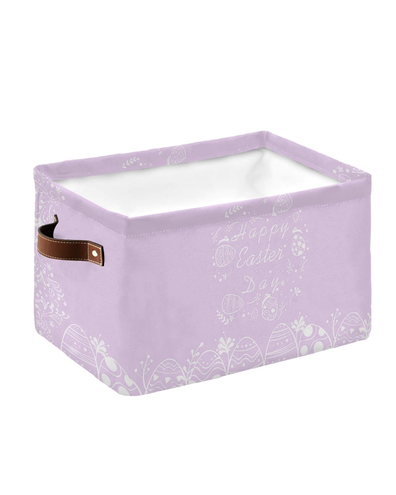 Storage Bins for Organizing, Happy Easter Pink Hand-painted Egg Simple Style Decorative Large Closet Organizers with Handles Cubes - 1 Pack Fabric Baskets for Shelves, Closets, Laundry, Nursery