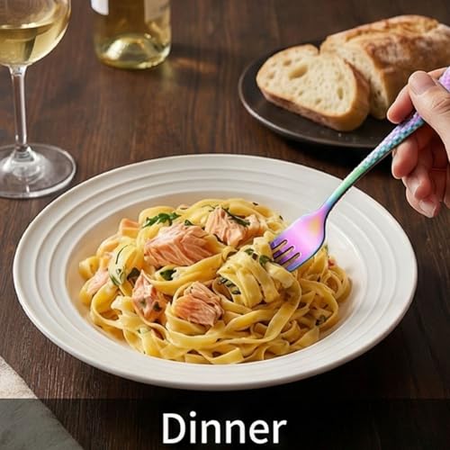 Image of 8.1 inch Rainbow Dinner Forks Set of 5 with Checks Printed Handle ? Durable Stainless Steel Silverware, Mirror Polished Forks, Perfect for Home, Restaurant, and Gifting