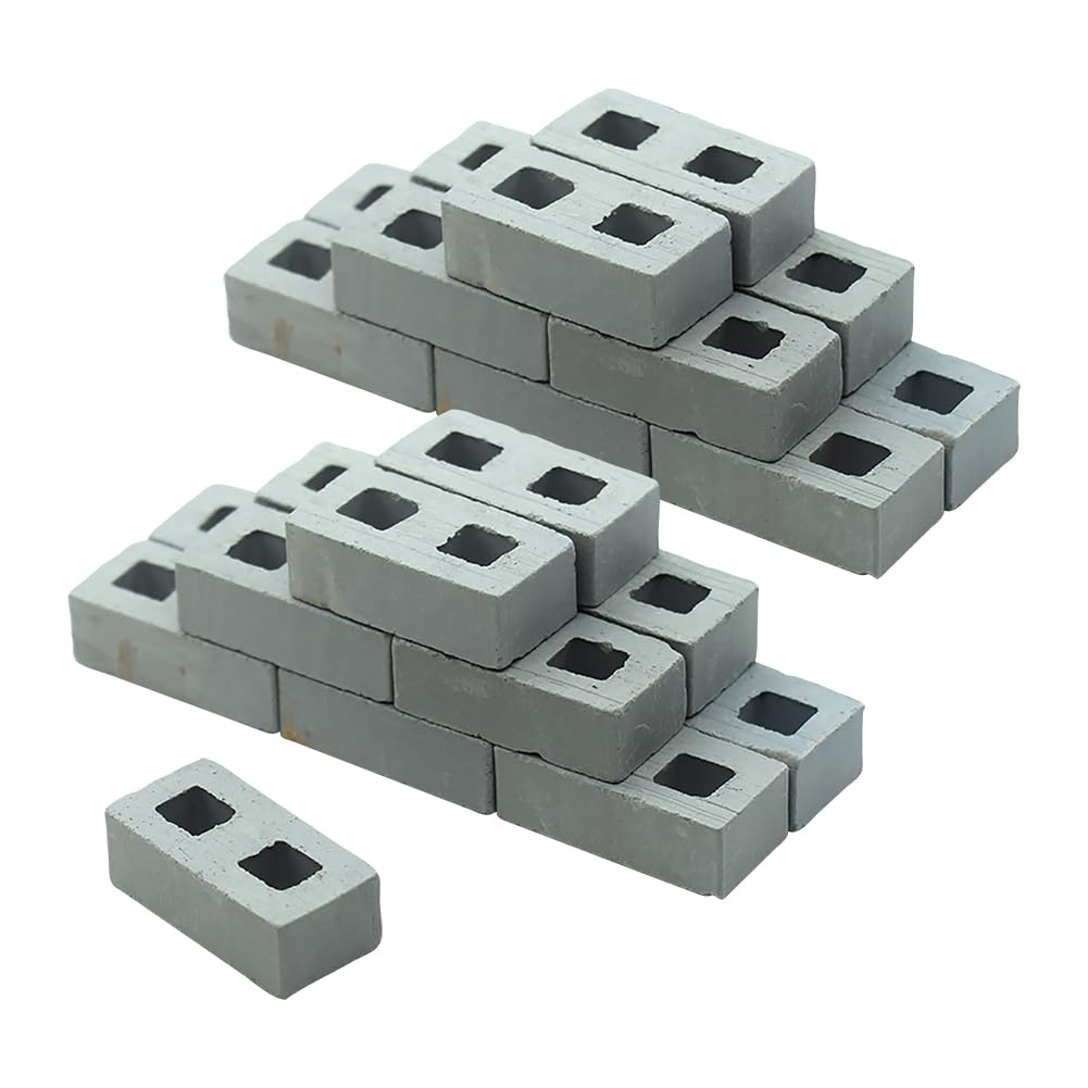 JIHUOO 50 Pcs 1/12 Scale Small Cinder Blocks Mini Concrete Bricks Models Dollhouse Building Bricks Miniature Wall Bricks Tiny Cement Bricks Realistic Fake Blocks for Dollhouse Garden Accessories