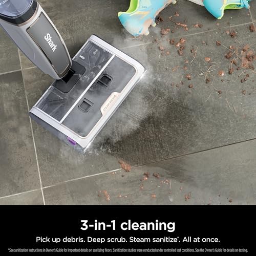 Image of Shark Steam Pickup 3-in-1 Steam Mop Picks Up Debris, Deep Scrubs, & Steam Sanitizes - All At Once, Lightweight Steam Cleaner for Home, Steam Cleaner for Hardwood, Tile & Laminate, White, SD205CCO (Renewed)