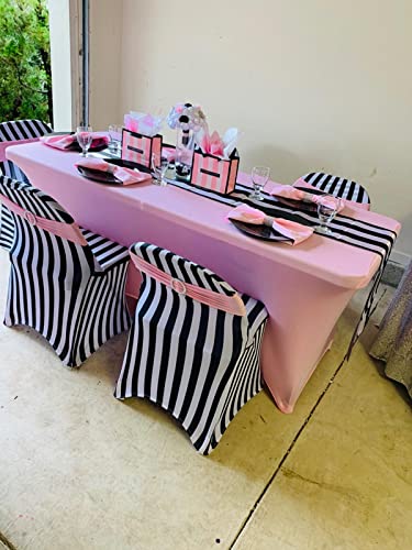 Image of FORLIFE Fitted Spandex Table Covers, 6ft Rectangular - Universal Stretch Tablecloth for Wedding, Banquet, Party (Pink)