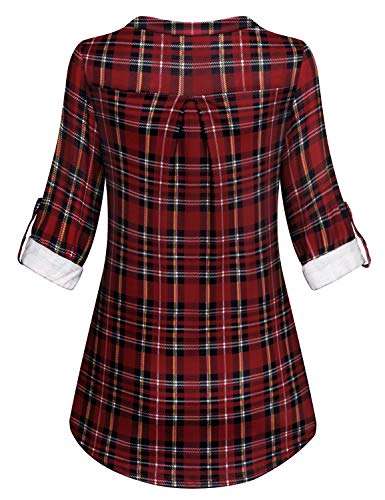 Tanst Sky Womens Casual Long Sleeve Zipped V Neck Plaid Tunic Blouses3
