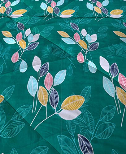Image of HOMEKART 220 GSM Reversible Microfiber AC Comforter /Duvets for Mild Winter | All Season King Size 3 Layered Quilted Blanket for Double Bed (220 cm x 240 cm, Floral, Green)