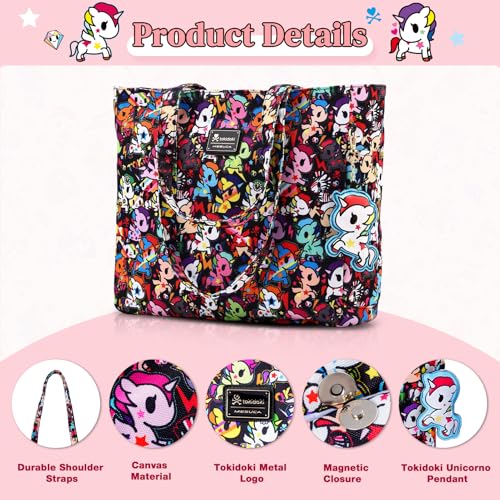 Image of tokidoki Large Tote Bag with Unicorno Keychain Laptop Travel Bag Shoulder Work Tote Weekender Bag Handbag for Women