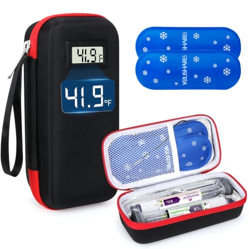 Image of YOUSHARES Travel Case for Zepbound & Mounjaro Pens,EVA Insulated Tirzepatide Cooler Travel Case TSA Approved with Temperature Display,Portable GLP-1 Pen Holder with 2 Ice Packs for Daily Use and Trips