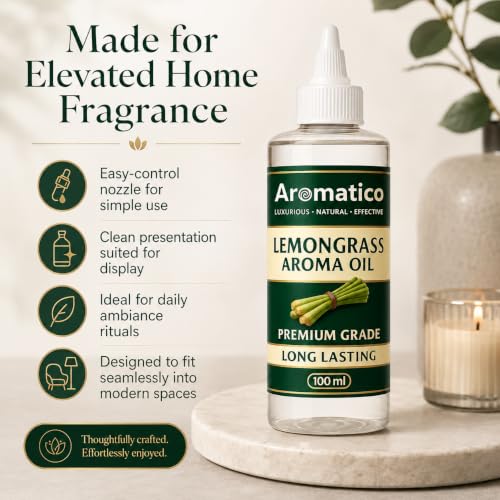 Image of AROMATICO Pure Lemongrass Diffuser Oil with Long-Lasting Fragrance for Homes, Offices & Showrooms | Ideal for Diffusers, Reed Diffusers, Air-Purifiers & Candles - 100 ml