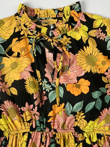 Image of KZULLY | Floral Printed Maxi Dresses for Women | Long Sleeve Beautiful Floral Patterns | Stylish and Elegant Dress | Tie Neck