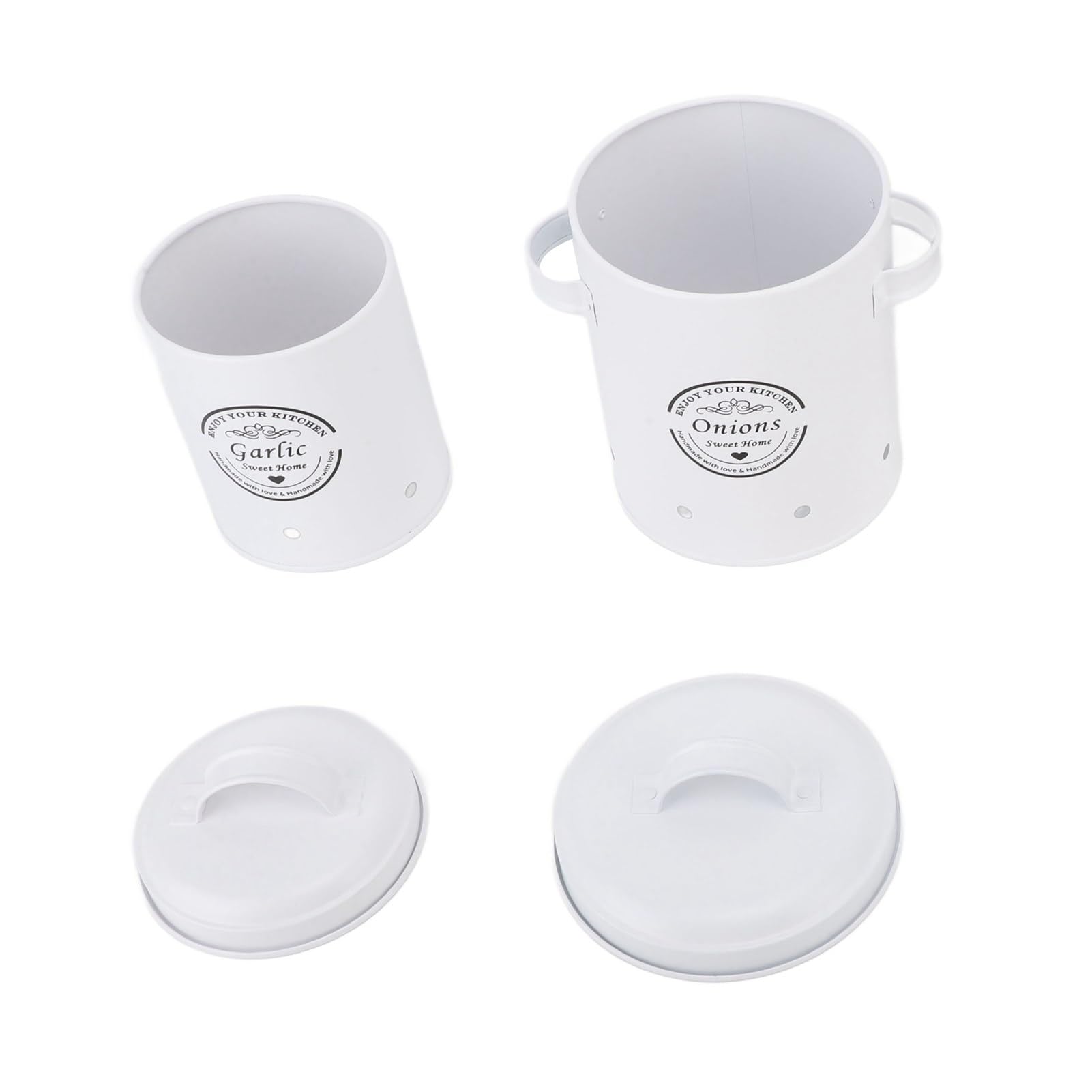 Kartoffelaufbewahrungsbehälter, 3er Set Zwiebelaufbewahrungsdose aus Kohlenstoffstahl, Küchenvorratsdosen mit Deckel für Arbeitsplatte (White)