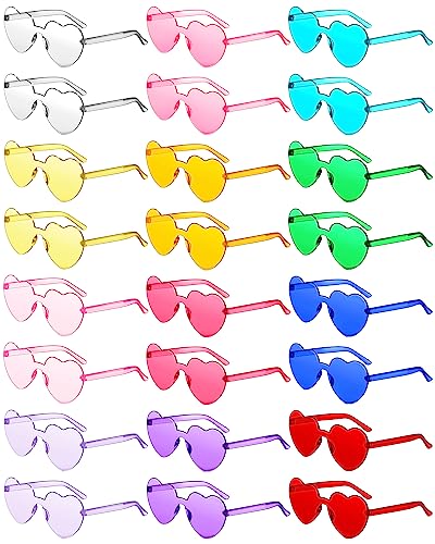 Colzzy 24 Pair Halloween Heart Shaped Sunglasses Valentine Rimless Glasses Candy Color Tinted Party Eyewear