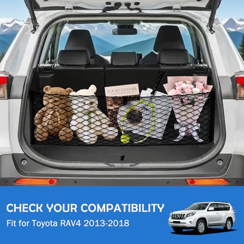 Image of Envelope Style Cargo Net for Toyota RAV4 2013-2018 Accessories, Rear Trunk SUV Mesh Cargo Net, Upgraded 5mm Bungee & Double-Layer Nylon Storage Tailgate Netting Grocery&Tools Holder Organizer