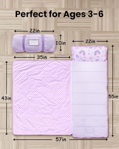 Image of Primlect Toddler Nap Mat with Detachable Blanket and Removable Pillow, Kids Sleeping Bag 55''x35'' for Daycare Preschool Kindergarten, Toddler Sleeping Mat for Boys and Girls