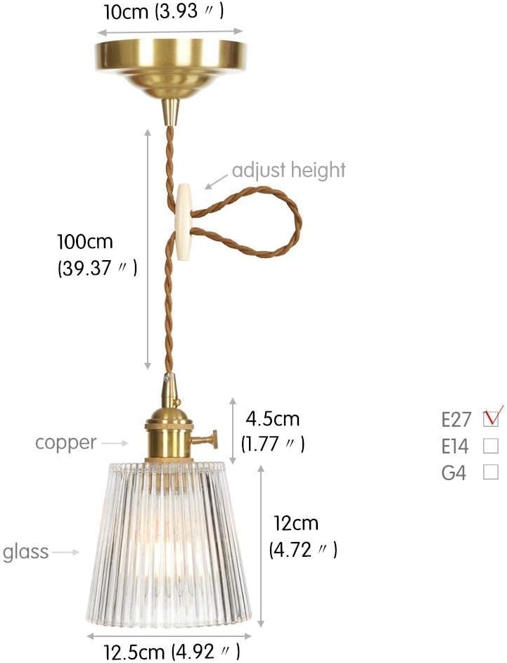 Vintage Stripes Glass Switch Lights Loft Style Copper Lamp for Bar Restaurant Room Hanglamp Suspension Luminaire E27 Edison Flush Mount Light