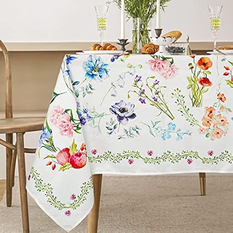 Spring Floral Tablecloth,FloralPrint Tablecloth for Rectangle Tables 60 x 84,Perfect for Kitchen Dinner,Restaurant ,Holiday Picnic Table Cover Cover