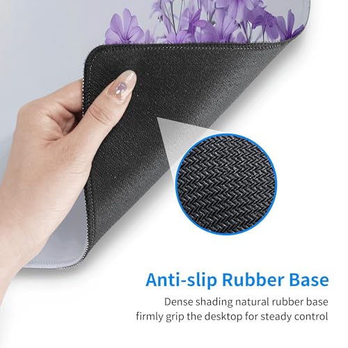Image of Purple Flowers Background Extended Gaming Mouse Pad, with Stitched Edges Large Mouse Pad Desk Protector, Rubber Base Mousepad Keyboard Mouses Mat for Work Game Office Home- 32 inch X 12 inch Inch