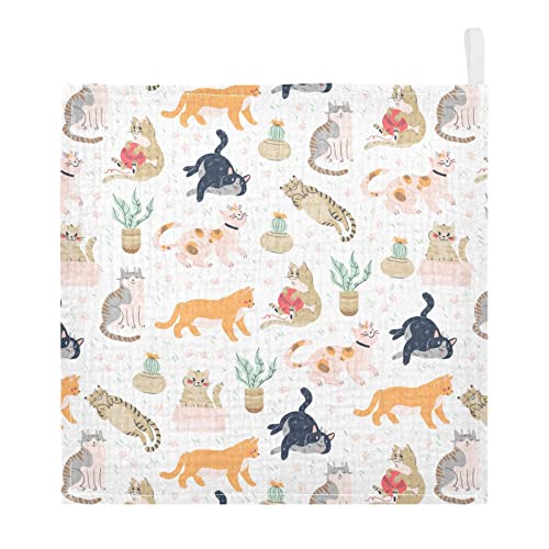 Image of vvfelixl Baby Washcloths Cotton Funny Cats Cactus Baby Muslin Washcloths Soft Baby Face Towel for Newborn Infants Baby Wipes, 11.8 X 11.8 Inch, 3 Pack