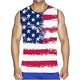 PBTTO Men's Patriotic American Flag Tank Tops 4th July Retro Patriotic USA Stripes and Star Shirts S