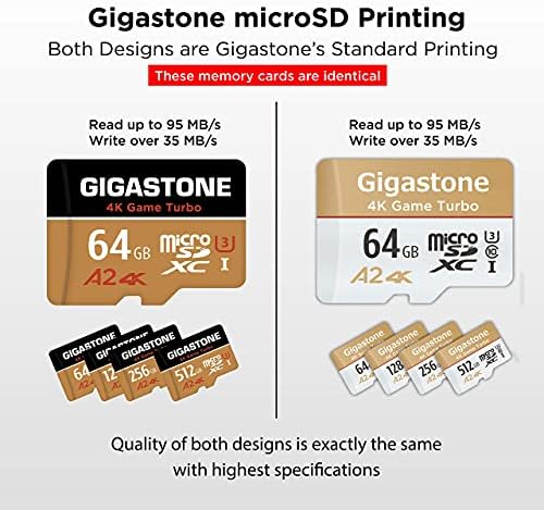 Gigastone 64GB Micro SD Card, 4K UHD Game Turbo, Nintendo-Switch Compatible, Read/Write 95/35 MB/s, A2 App Performance, UHS-I U3 C10 Class 10 Memory Card