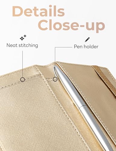 Image of Yarnic Checkbook Cover for Personal Checkbook, Checkbook Holder with Pen Holder & Built-in Clear Plastic Divider for Duplicate Checks (Gold)