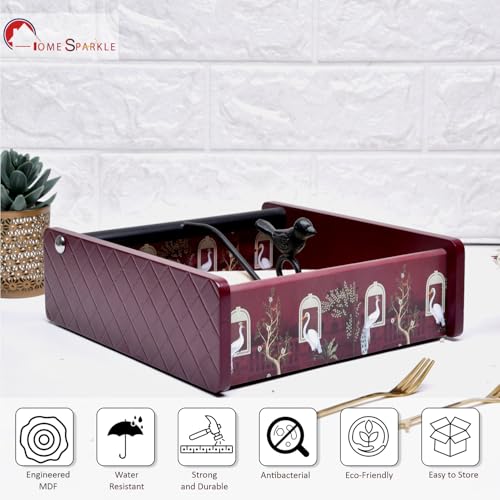 Image of Home Sparkle Napkin Storage - 1 Pack Table Napkin Holder Tray for Indoor & Outdoor Use | Kitchen, Dining, Restaurant & Home Decor (Wine-Red-C6V14)