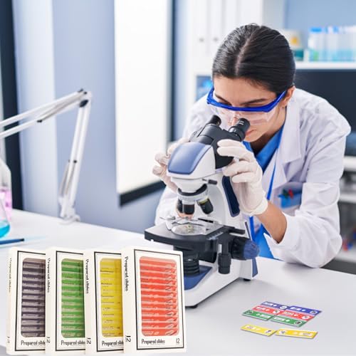 48 Stück Mikroskop Zubehör, Mikroskop Objektträger mit biologischen Proben, Mikroskop Präparate Objekttraeger für Lern Experiment Wissenschaft Bildung Kasten Objektträger Probe Aufbewahrung