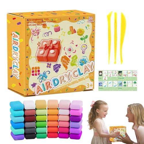 Arcilla de secado al aire de colores | 36 colores de arcilla suave de secado al aire - Juego de masa suave y flexible autoendurecible para esculpir juegos sensoriales para niños y niñas de 3 a 12 años