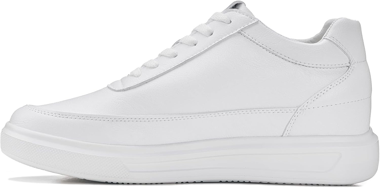 CALTO Men's Invisible Height Increasing Elevator Shoes - Pure White Light-Weight Lace-up Leather Sporty Sneakers - 2.8 Inches Taller - X1647 - Size 11 D(M) US - Image 5