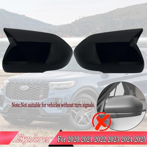 Rear View Mirror Cover, For Ford Explorer 2020- 2025 - Bright Black Turn Signal Housing Cover （Note: Not applicable to models where the left and right rearview mirror covers are of the same size） by MUXEE - Image 2