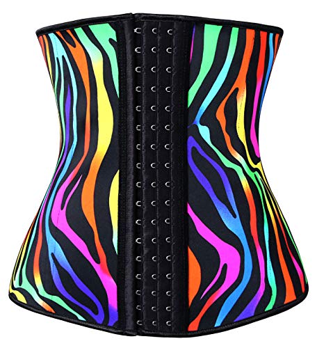 Charmian Women's Exclusive Latex Steel Bone Colourful Zebra Pattern Waist Training Shaper Unusual Underbust corsé Rainbow Large