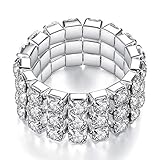 Pashal Three Row Multi Stone Adjustable Stretch Scallop Setting Stretch Elastic Cocktail Ring by