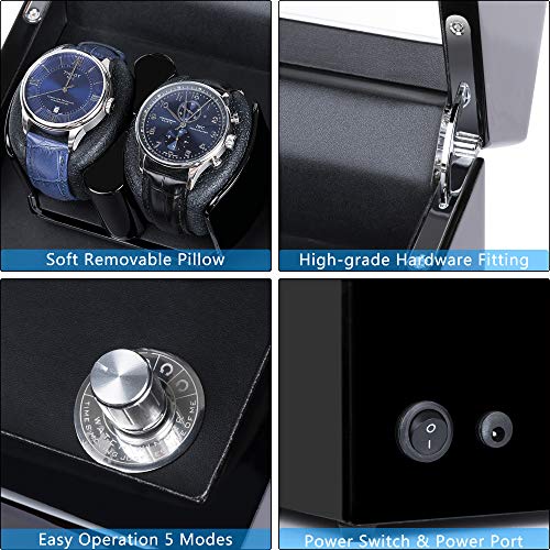 Kalawen Doulble Watch Winder for 2 Automatic Watches with 5 Rotation Mode Setting, Super Quiet Motor, Adjustable Watch Pillow for Men’s and Lady’s Automatic Watches - Thumbnail 3