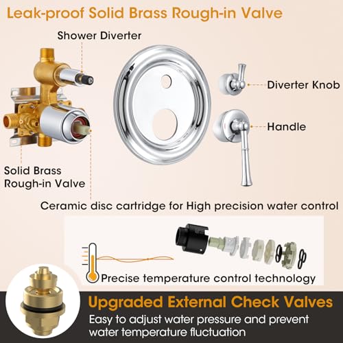 Image of Chrome Rain Shower Heads with Handheld Spray Combo, Rain Shower System with Balance Pressure Valve, 9 inch Bathroom Luxury Rain Fall Shower Head with Antique Handshower Wall Mount, (B2312-CP)