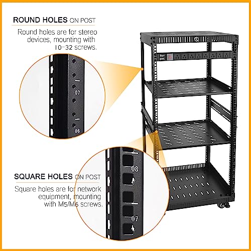 RIVECO 22U Network Rack with Reinforced Top & Bottom Vented Plates - 4 Rolling Wheels Floor Standing for 19" Equipment & Stereo Gear - Including 2PCS Shelves & Rail Mount PDU by RIVECO - Used condition - Image 3