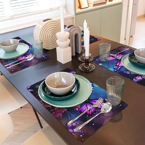 Set de table résistant à la chaleur et lavable motif papillon violet - 7