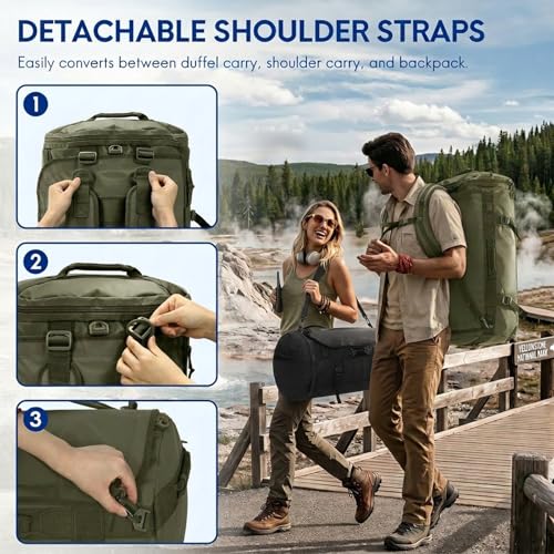 Image of Haimont Heavy Duty Convertible Travel Duffel Backpack, Army Green, 90L