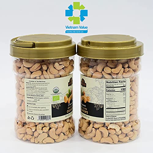 Image of LAFOOCO Organic Salted Cashews 30 oz, USDA Certified Dry Roasted Nuts | USDA & EU Organic whole cashews with sea salt, oil-free. Plant-based vegan protein snack from Vietnam. Resealable jar.