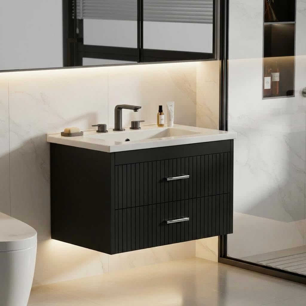 GarveeHome 24 Inch Floating Bathroom Vanity with Sink Combo, Wall Mounted Bathroom Storage Cabinet with 2 Drawers for Bathroom