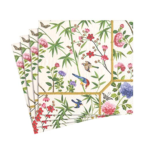 Caspari Chinese-Wallpaper Paper Luncheon Napkins (20 Pack), Cream