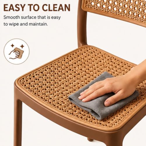 Image of NARSA Modern Rattan Style Dining Chair for Home & Cafe | Cane Pattern Plastic Chair with Ergonomic Backrest | Lightweight & Durable Indoor Outdoor Seating Chair (Brown, Armless, Set of 1)