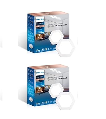 Philips Wiz Smart Colour Changing, Dimmable, Wi-Fi Enabled 10-watt Hexastyle LED Ceiling Downlighter (Cutout: 4inch) | Compatible with Amazon Alexa & Google Assistant| Pack of 2