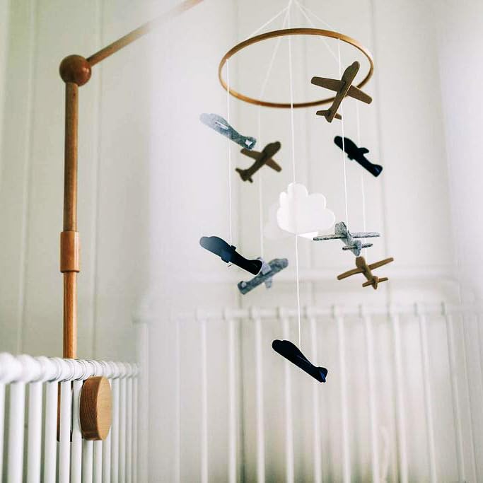 Móvil para cuna de bebé (aviones en las nubes) – Decoración de guardería móvil de techo y baby shower para niños y niñas – Gris y blanco 4