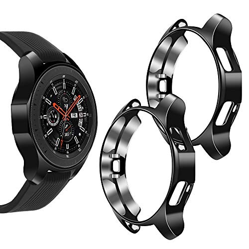 Goton Compatible Samsung Galaxy Watch 46mm Case 2018 (for SM-R805 and SM-R800 and Gear S3 Frontier SM-R760), (2 Packs) Soft TPU Smart Shockproof Case Cover Bumper Protector (Black and Black, 46mm)