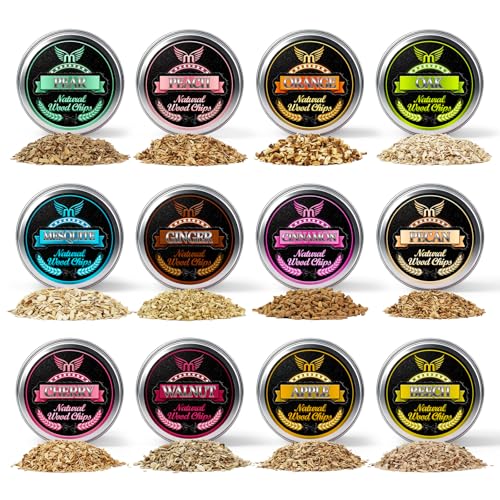 12 Flavor Smoking Wood Chips for Cocktail Smoker All-Natural Apple Cherry Oak & More Premium Bar Smoker Kit for Whiskey Bourbon Meats & Cheese Unique Gift for Men Dad Husband