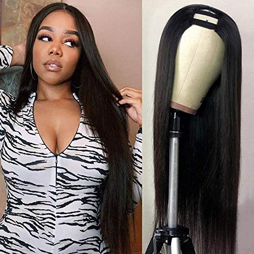Nvnvdij U Part Wigs Straight Brazilian Virgin Human Hair 2''X 4'' U Shape Glueless Wigs 150% Density Natural Black With Straps Combs For Black Women(26Inch, Straight Wig) #TOP5