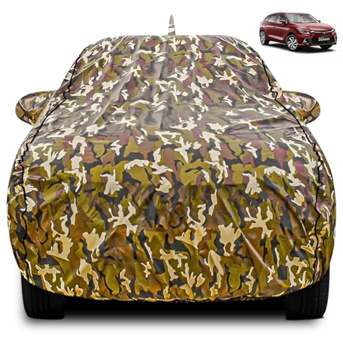 Image of FABTEC Car Body Cover for Toyota Glanza Jungle Print with Soft Cotton Lining Waterproof Car Cover UV & Rain Protection with Mirror and Antenna Pocket Bottom Elastic (Military /Camouflage Pattern)